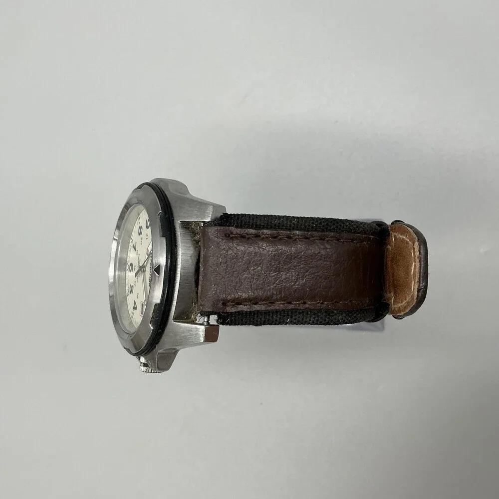 Timex Expedition Indiglo Mens Watch 42mm Cream Dial Brown Leather Date New Batt